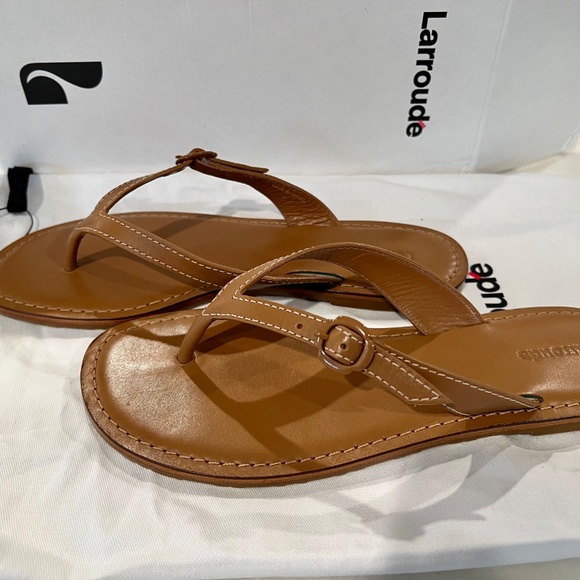 NWT Larroude Mary Kate Flat Sandal, Caramel Leather, Sz 8 - Picture 8 of 9